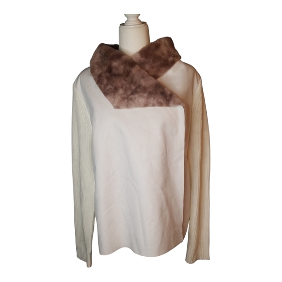 Napa Valley Luxe Sweater Open Front Draped Style Faux Fur and Suede Large - Picture 8 of 8